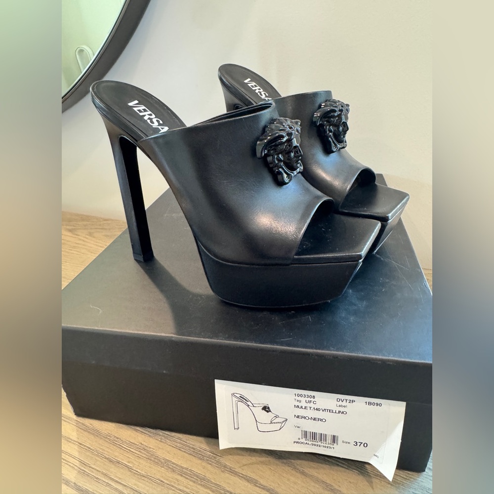 Versace La Medusa Black Platform Mules for Women